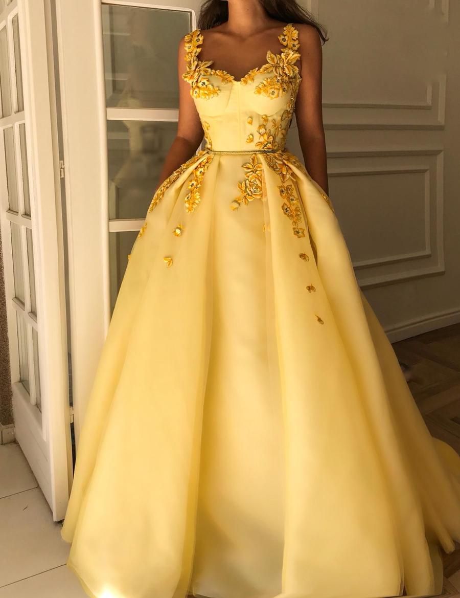 A Line Gold Sweetheart Gold Long Prom Dresses With Patterns 2023