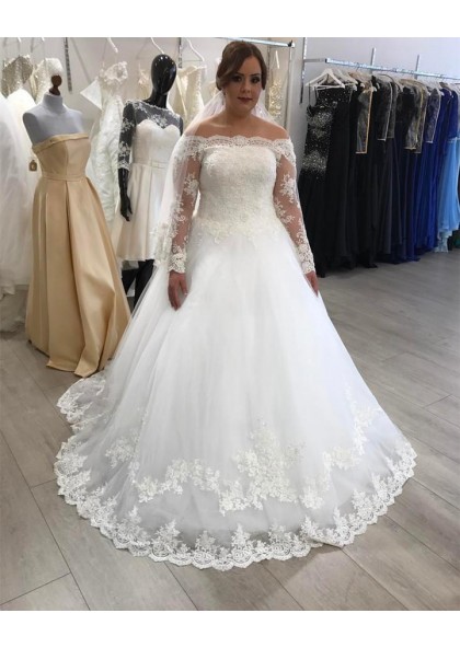 long sleeve lace wedding dress plus size