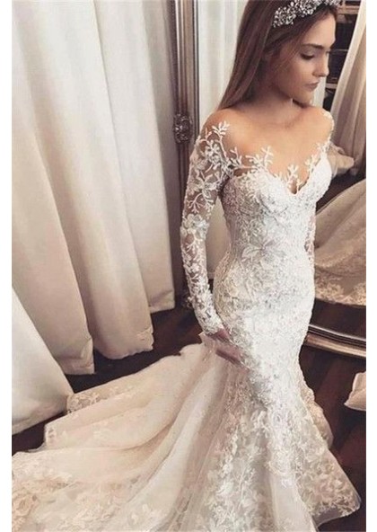 lace trumpet wedding dress with sleeves